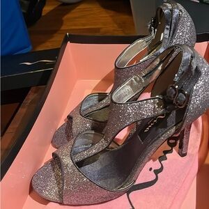 Nina Sparkling Silver Peep-Toe Heels